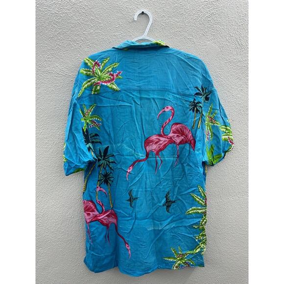 Mens Wingo Shirt Size Large Blue Hawaiian Short Sleeve Button Up - Picture 11 of 14